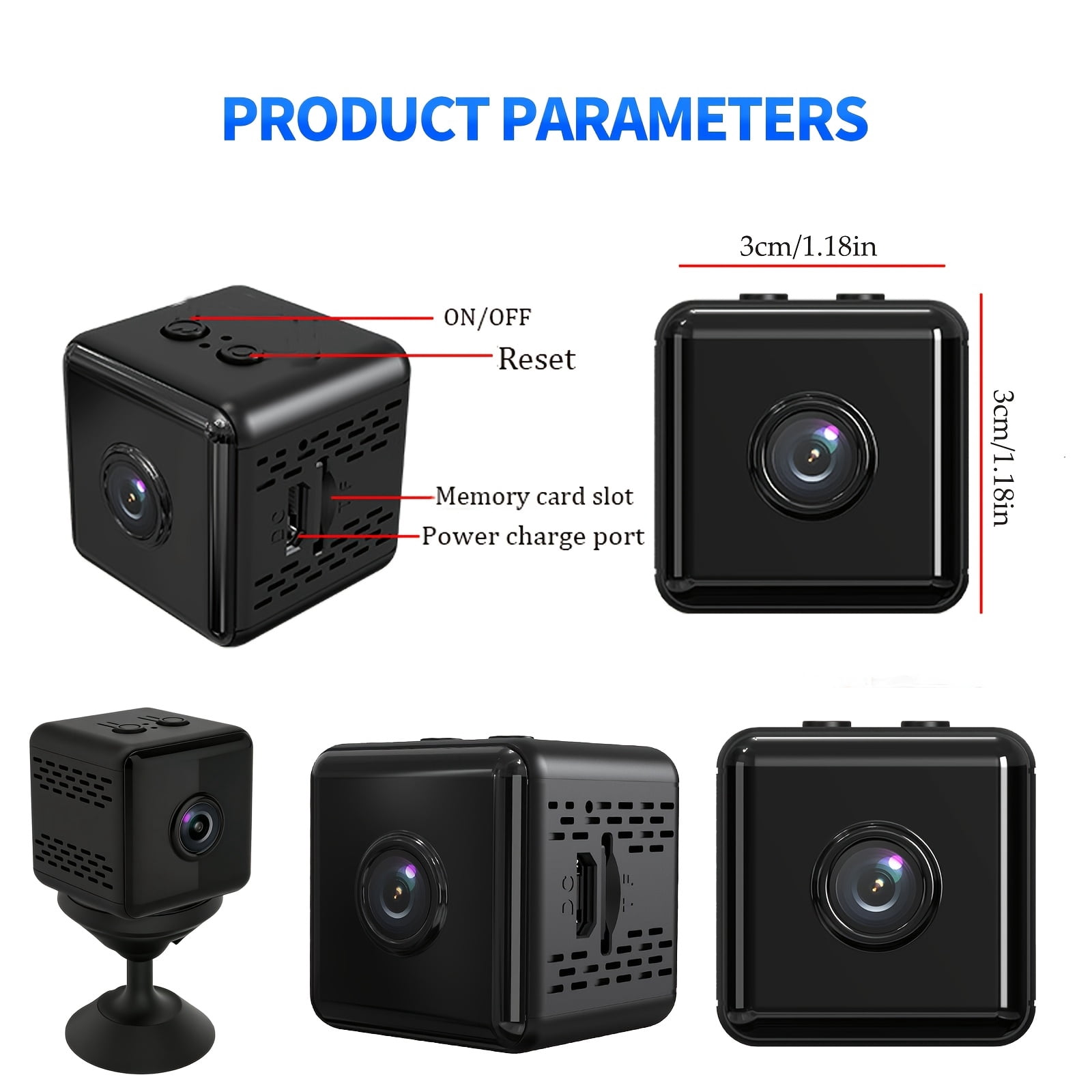 2K Mini Wireless Security Camera with Night Vision, Continuous Recording, Magnetic Mount for Indoor Baby/Pet Monitoring, USB/Battery Powered, SD/Cloud Storage