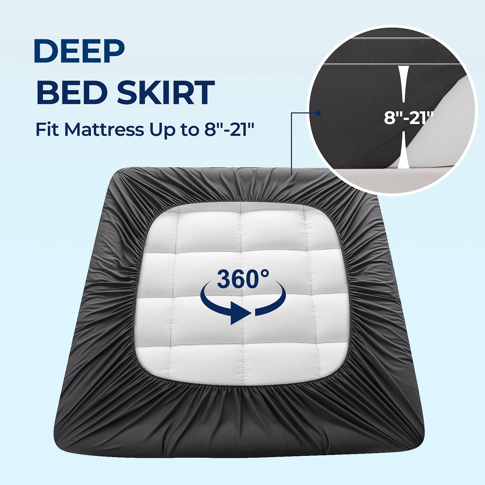 Mattress Topper Full Size Bed,Bamboo Extra Thick Mattress Pad Cover Soft Plush Noiseless Down Alternative Fill,with 8-21" Deep Pocket,Dark Grey