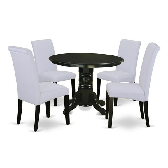 East West Furniture Shelton 5-piece Wood Dining Set in Black/Grayish Blue