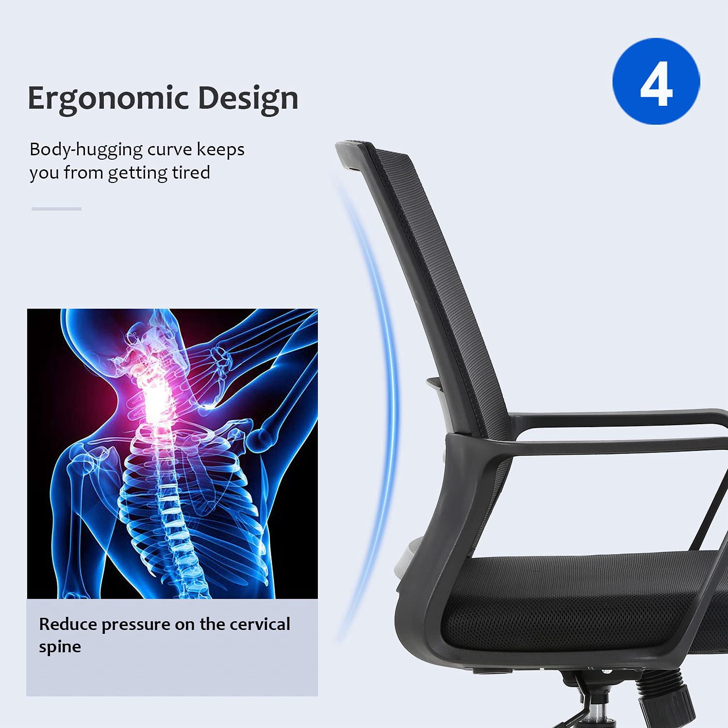 FDW Ergonomic Mesh Office Chair - Adjustable Mid-Back Computer Desk Chair with Lumbar Support, Black