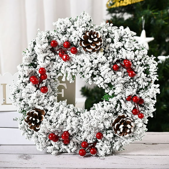 Tkrady Christmas Wreath,Christmas Wreath Berry Wreath Handmade Floral Front Door Rustic Wreath Flocked With Mixed Decorations Christmas Decorations