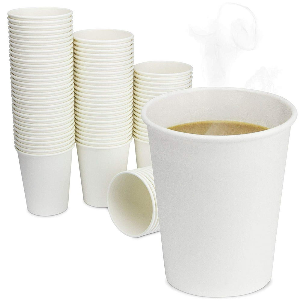 [200 Pack] 8 oz Disposable White Paper Cups On the Go Hot and Cold