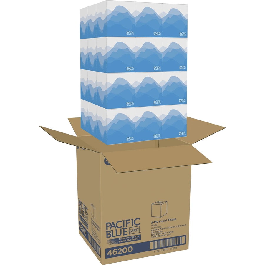 Pacific Blue Select Cube Box Facial Tissue - 2 Ply - 7.65" X 8.85" - White - Soft, Absorbent - 100 Per Box - 36 / Carton