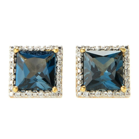 V3 Jewelry® 3.45ct Natural London Blue Topaz and White Topaz in Gold Over Sterling Silver Halo Stud Earrings
