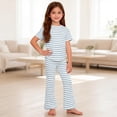 thumbnail image 2 of Riecok Girls Summer Outfits 2 Piece Lounge Sets Short Sleeve Tops and Pant Breathable Casual Matching Clothing Blue 4T, 2 of 8
