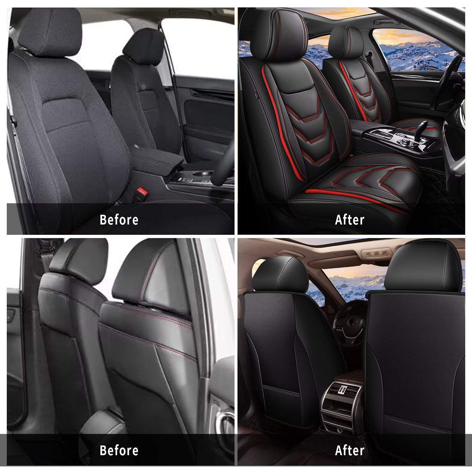 DIKSOAKR 2 Front Seat Car Seat Covers Fit for Buick LaCrosse 2008-2019: Auto Interior Accessories, Waterproof Faux Leather Vehical Car Seat Cushions Cover（Black&Red,2 PCS Front Only）