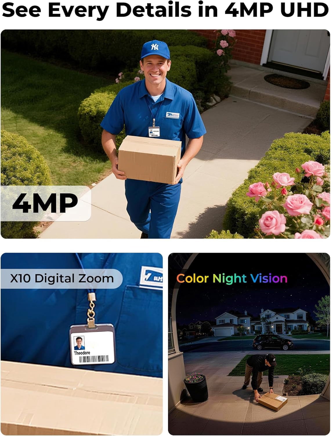 Security Cameras Wireless Outdoor, 5G&2.4G WiFi Cameras for Home Security, No Subscription needed, 2 Cam-Kit,4MP Solar Powered Security Cameras System, 360°PTZ,128GB Local Storage, Color Night Vision