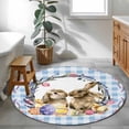 thumbnail image 4 of Round Area Rug 3ft, Spring Easter Rabbit Eggs Chicken Non-Slip Non-Shedding Floor Mat, Flower Butterfly on Blue Grid Washable Sturdy Carpet for Living Room Bedroom Home Decor, 4 of 9