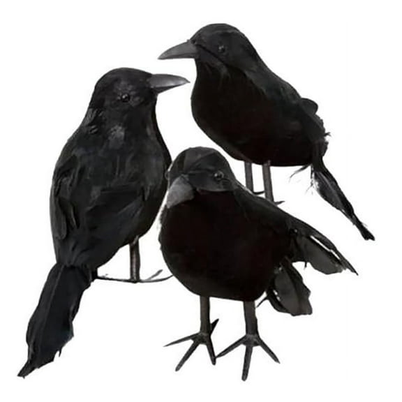 3 Pack Realistic Crows, Real Touch Black Feathered Crows, Halloween Decorations, Artificial Handmade Feathered Raven, Halloween Party Decor Prop Outdoor Indoor Decoration