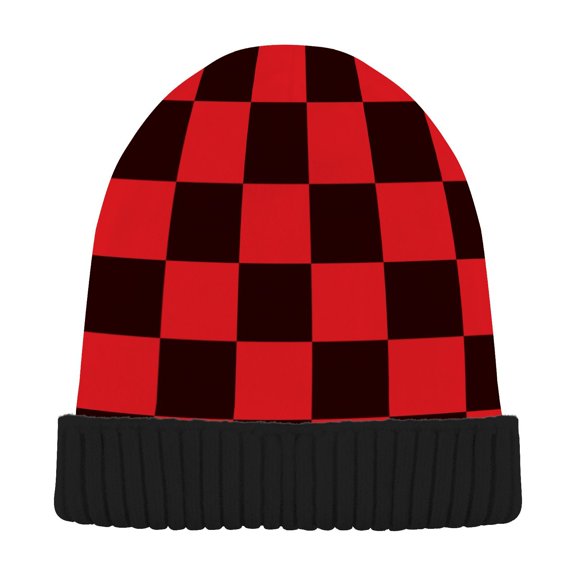 JSTEL Black&red Checkered Beanie for Women Men Winter Hat Reversible Skull Knit Cap