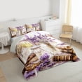 thumbnail image 4 of Manfei Teen Purple Lavender Full Size Comforter Sets, Rustic Flower Floral Bedding Comforter Set, Vintage Oil Printing Reversible Bedding Sets, Lightweight Room Decor, 3-Piece, 4 of 9