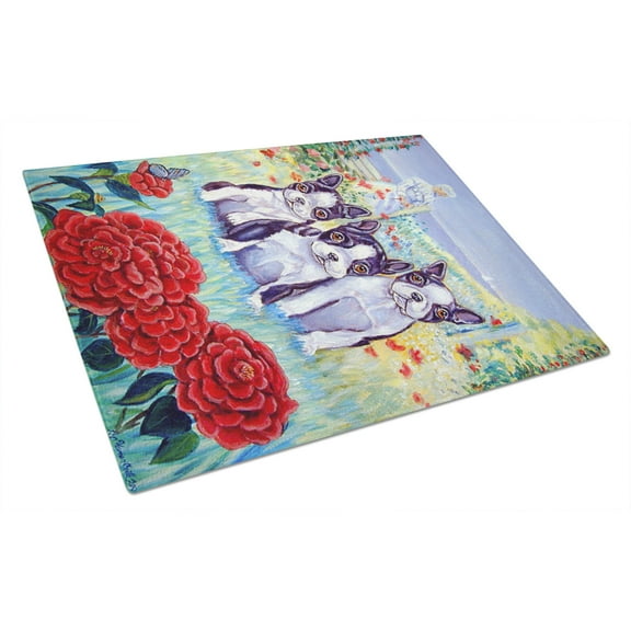 Caroline's Treasures 7005LCB Boston Terrier Trio Glass Cutting Board Large, 12H x 16W, multicolor