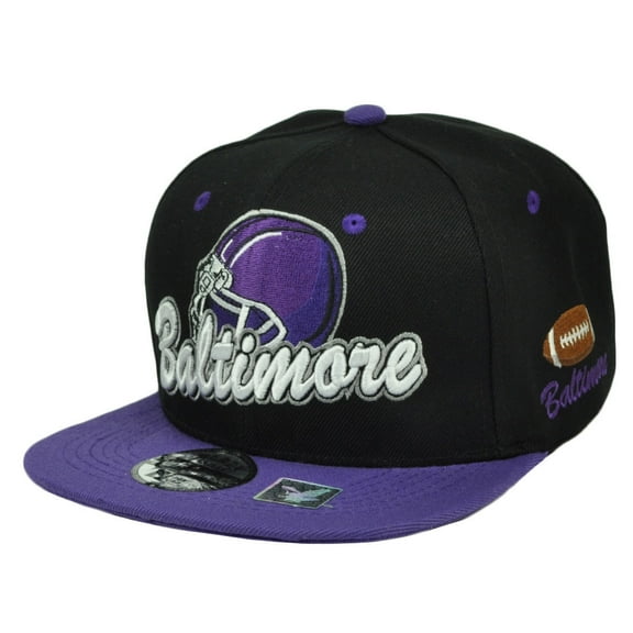 Baltimore Maryland City Town State Helmet Black Purple Snapback Flat Bill Hat