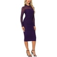 thumbnail image 2 of Vestido de malla INSPIRE CHIC para mujer, con cuello alto, manga larga, vestido de cóctel ajustado en color púrpura, 2 of 6