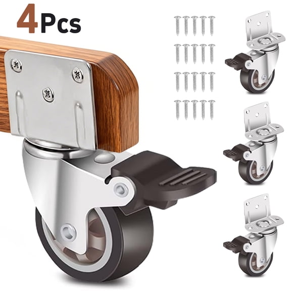 moopom Caster Wheels - 2 Inch L Shape Small Side Mount Casters Set of 4,Ball Bearing 360 Degree Plate Swivel Rubber Casters,Casters for Furniture,Crib