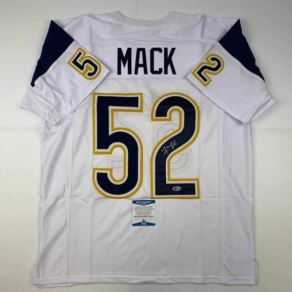Autographed/Signed Khalil Mack Los Angeles LA White Football Jersey Beckett BAS COA