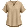 thumbnail image 5 of Oversized Tshirts for Women Casual Linen Cotton V Neck Short Sleeve Tops Loose Comfy Yellow Summer Tops for Women, 5 of 9