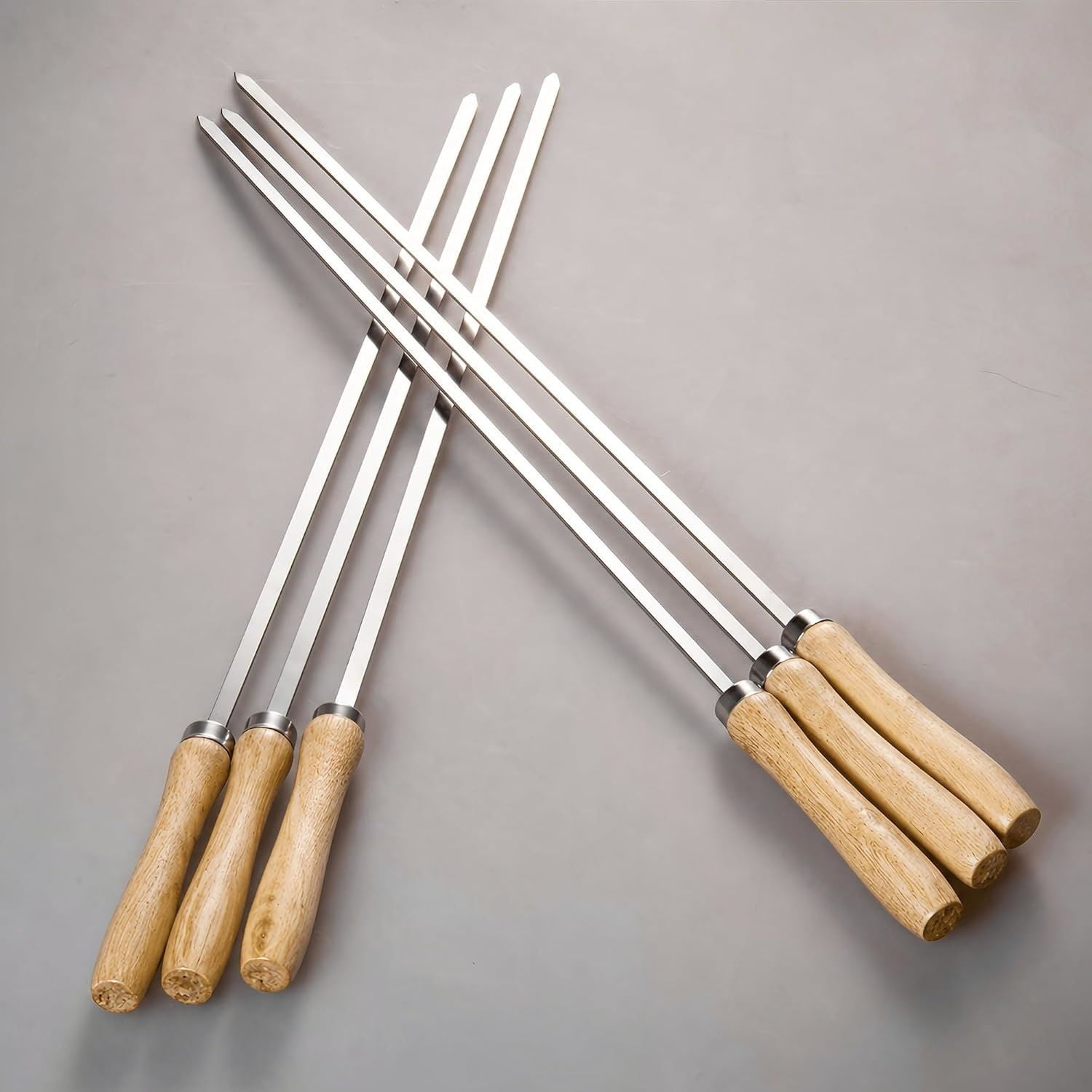 16.5 Inch Flat Stainless Steel BBQ Skewers (12.5 Inch Cooking Area) Kebab Barbecue Skewers for Home Grilling & Kabob, Set of 6