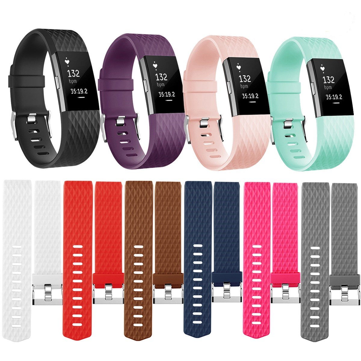 For Fitbit Charge 2 Bands No Tracker New Bracelet Strap Replacement Band Wristband with Secure Silicone Fasteners Metal Clasps for Fitbit Charge 2 