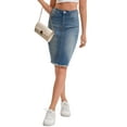 thumbnail image 4 of INSPIRE CHIC Women's Jean Skirts Raw Hem High Waisted Pockets Stretch Mid Length Denim Skirts M Retro Blue, 4 of 6