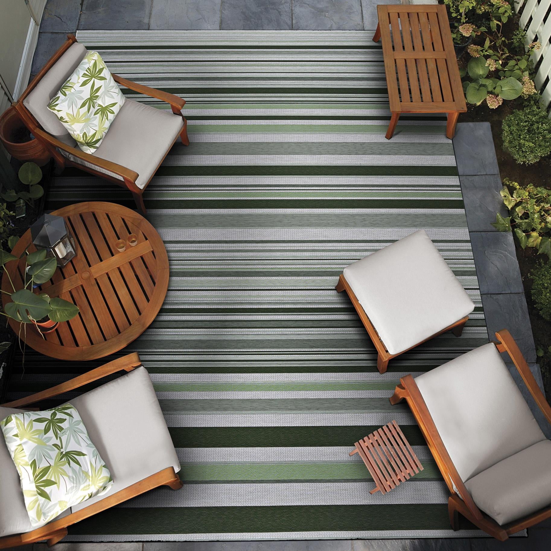 Couristan Dolce Striped 9'8" X 13'6" Grass Flatwoven Outdoor Rug