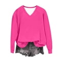 thumbnail image 5 of VEKDONE Womens Raglan Long Sleeve Sweatshirt Solid Color V Neck Loose Fit Pullover Top Casual Lightweight Comfy Solid Color Sweatshirts Hot Pink XXXL, 5 of 6
