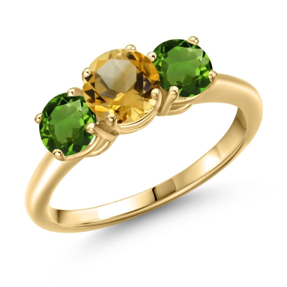 Gem Stone King 18K Yellow Gold Plated Silver Yellow Citrine and Green Chrome Diopside Engagement Ring for Women | 1.80 Cttw | Round 6MM | Gemstone November Birthstone | Size 5