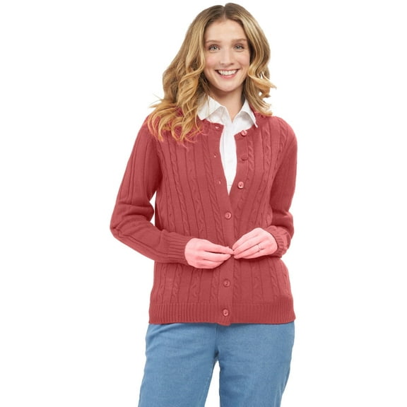 Turtle Bay New York Women's Classic Button Front Cable Knit Cardigan in Soft Acryllic