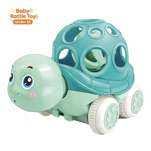 Cartoon Baby Rattle Car Toy, Infant Soft Rubber Hand Grasp Sensory Teething Toy, Baby Rattles Toys for 0-6 Months, Early Developmental Tummy Time Parent-Child Interactive Baby Birthday Gift, Green