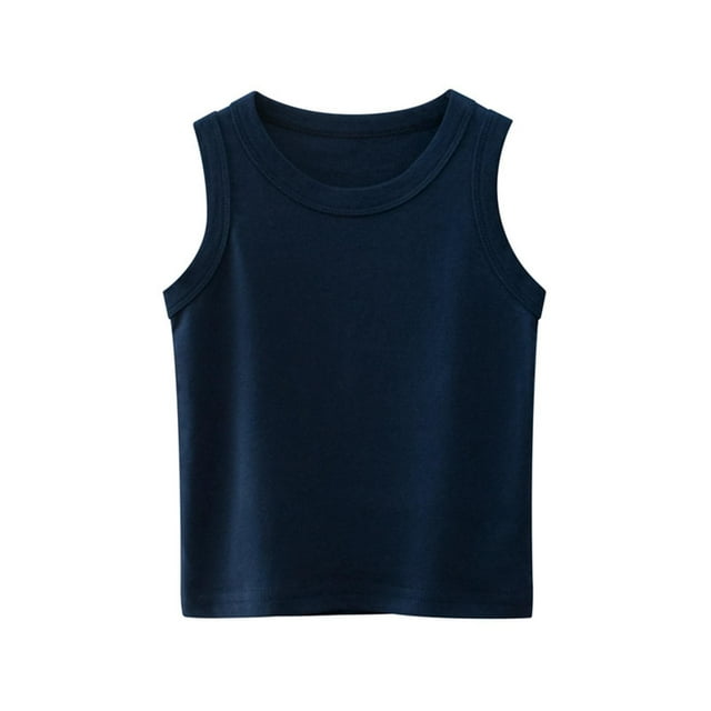 SROBPTY T-Shirts Garçons Filles, T-Shirt Sans Manches Col Rond Confortable et Respirant pour Enfants Marine 120