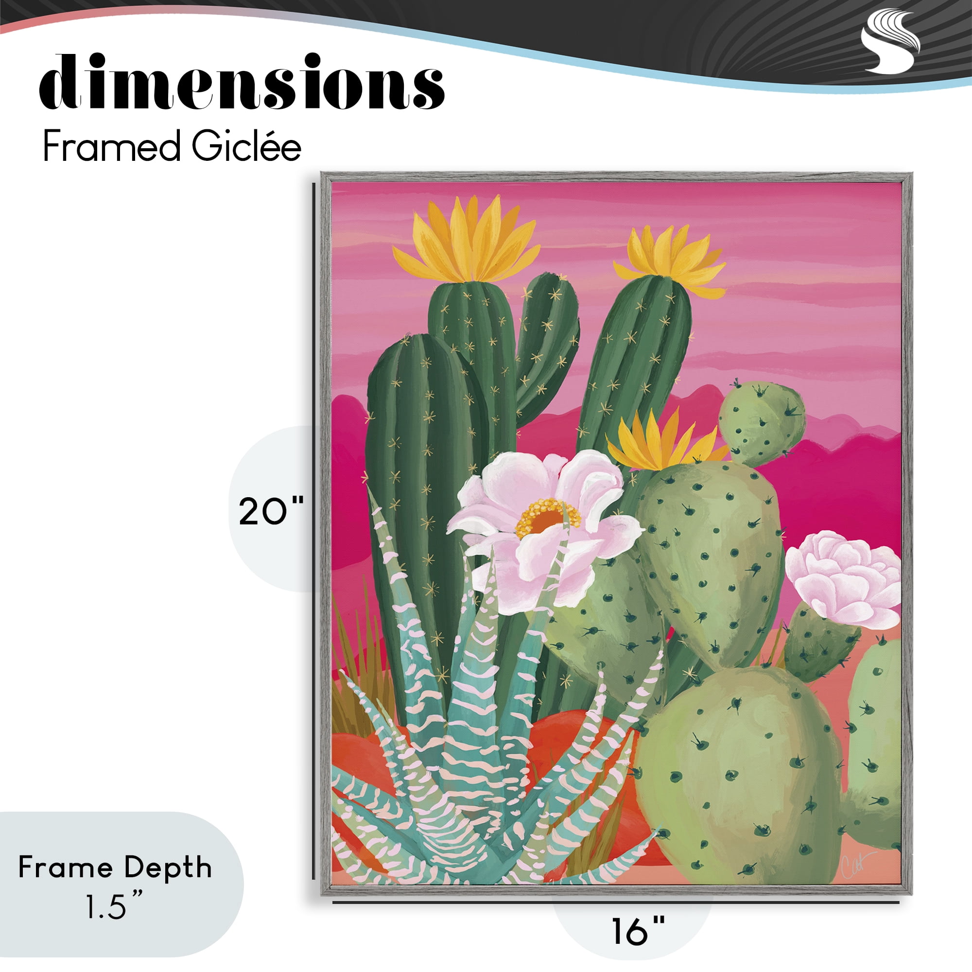 Stupell Industries Sunset Cactus Plants Gray Framed Giclee Art, design by Cat Thurman Designs