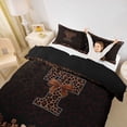 thumbnail image 3 of Erosebridal Brown Leopard Print Twin Bedding for Girls Women, Monogrammed T Duvet Cover Set, Black Reversible 2-Piece, 1 Duvet Cover and 1 Pillowcase (No Comforter), 3 of 6