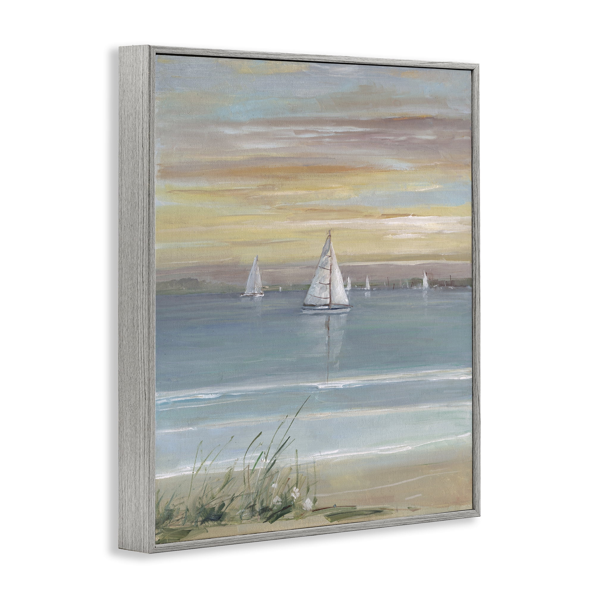 Stupell Industries Coastal Sailboats At Twilight Gray Framed Giclee Art, design by Sally Swatland