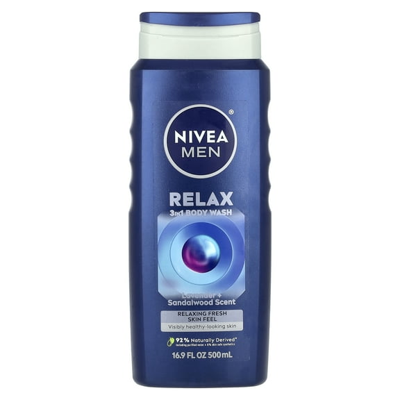Nivea Men, Relax 3 in 1 Body Wash, Lavender   Sandalwood, 16.9 fl oz (500 ml)