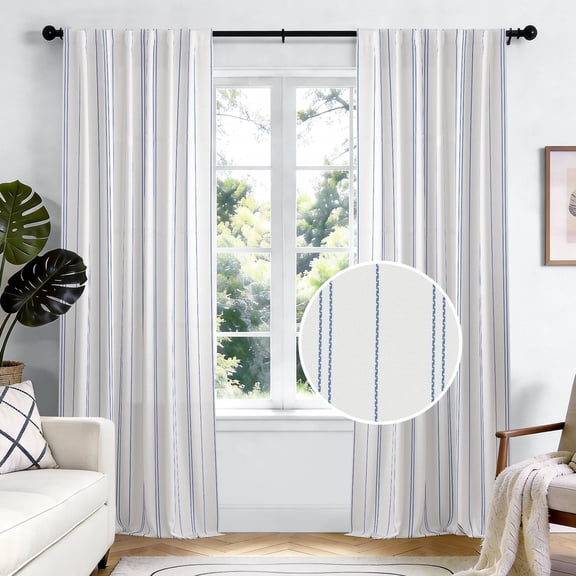 TOPICK White Curtains Blue Striped Curtains for Living Room Bedroom Modern Pinstriped Light Filtering Back Tab Rod Pocket 2 Panels W40" x L96"