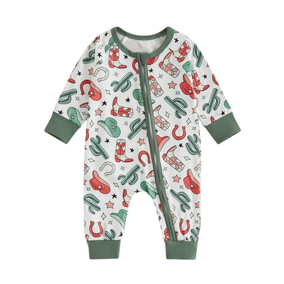 Musuos Newborn Baby Zip Up Jumpsuit 3M 6M 12M 18M Hat Boots Cactus Print Round Neck Long Sleeve Romper Spring Fall Bodysuits