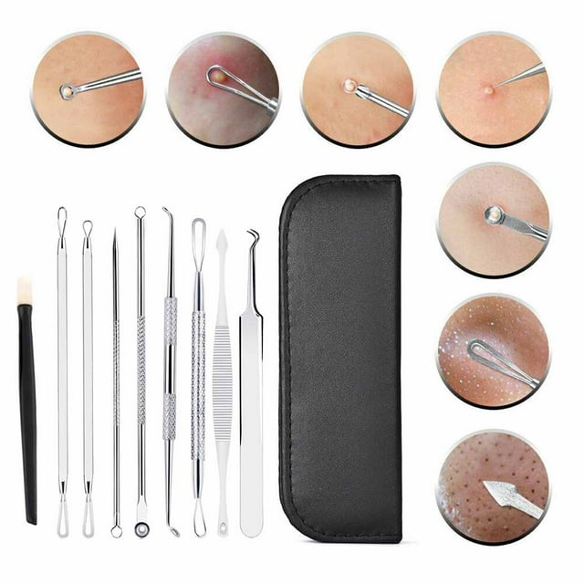 9PCS Pimple Popper Tool Kit, Blackhead Remover Comedone Acne Extractor