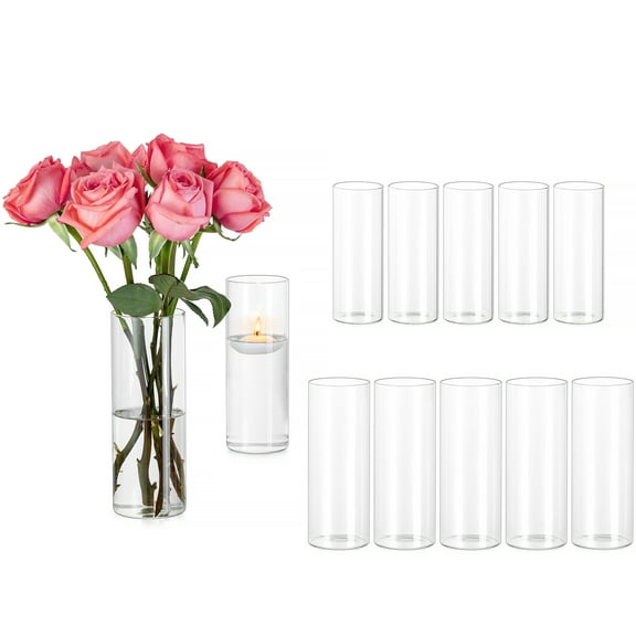 Glasseam Set of 12 Clear Glass Cylinder Vases for Centerpieces Floating Candle Holders Wedding Decor Floral Arrangements