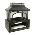 thumbnail image 2 of 37-Inch Rectangular Metal Outdoor Wood Burning Fireplace - Outdoor Fireplace with Built-in Log Storage and Poker-Brushed Bronze,, 2 of 9