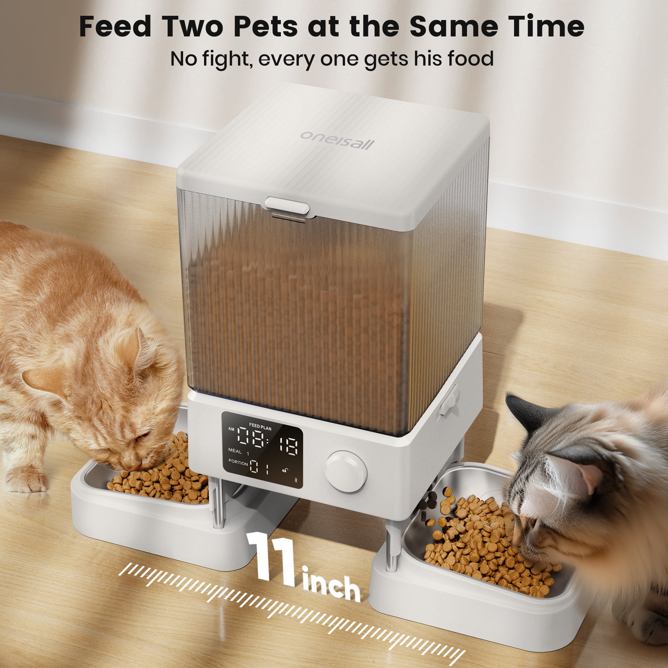 Oneisall Automatic Cat Feeder for 2 Cats, 20 Cups/5L Automatic Cat Food Dispenser for Small Pets Indoor, Timed Cat Feeder Automatic for Dry Food - White