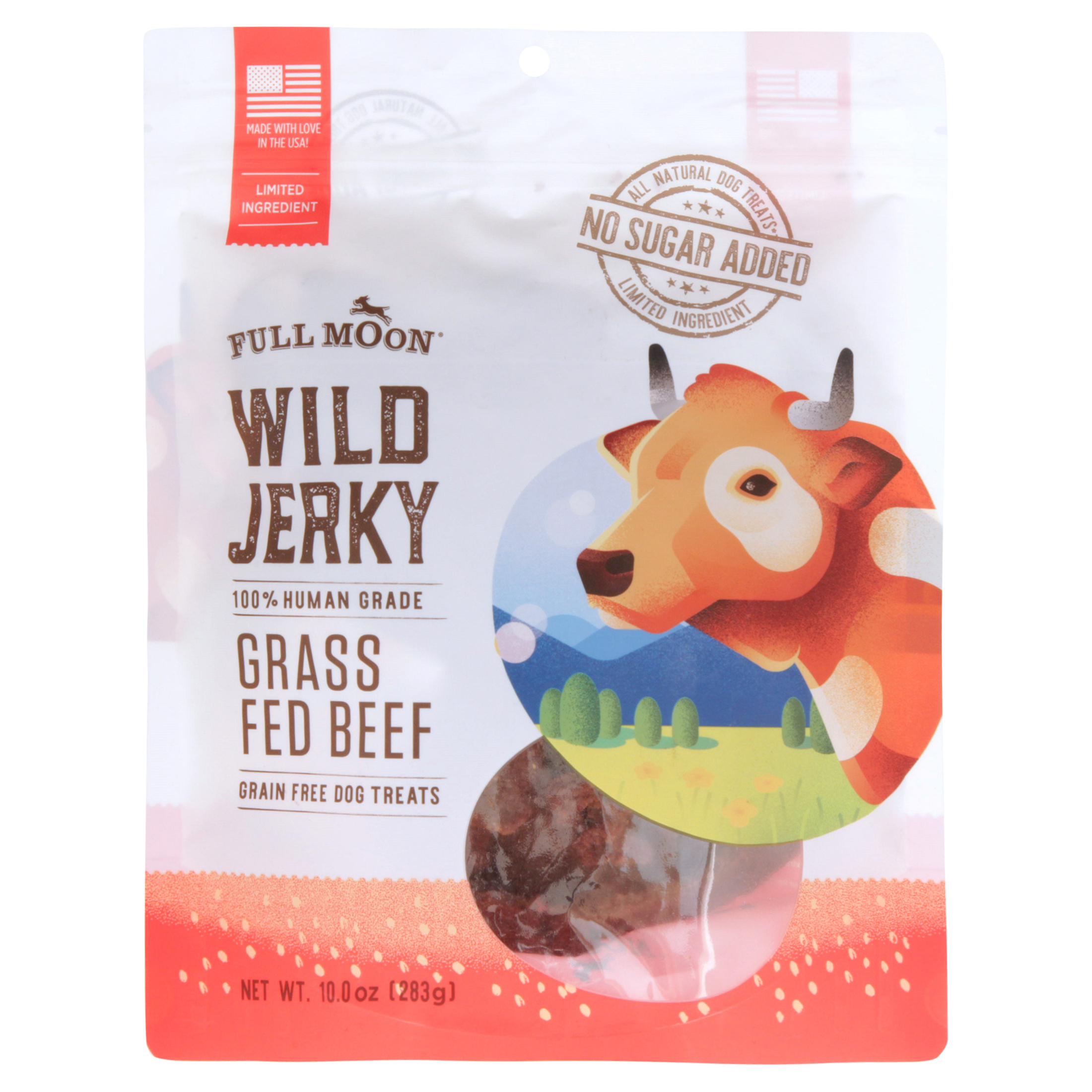 Full Moon All Natural Wild Jerky Dog Treats, Grass Fed Beef, 10 Ounce