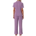 thumbnail image 3 of INSPIRE CHIC Women's Lounge Set Knit Soild Pajama Set Short Sleeve Full Length PJ Set S Purple, 3 of 6
