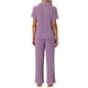 thumbnail image 3 of Conjunto de lounge para mujeres INSPIRE CHIC, conjunto de pijama de punto sólido, manga corta, pantalones largos, 2XL, púrpura, 3 of 6