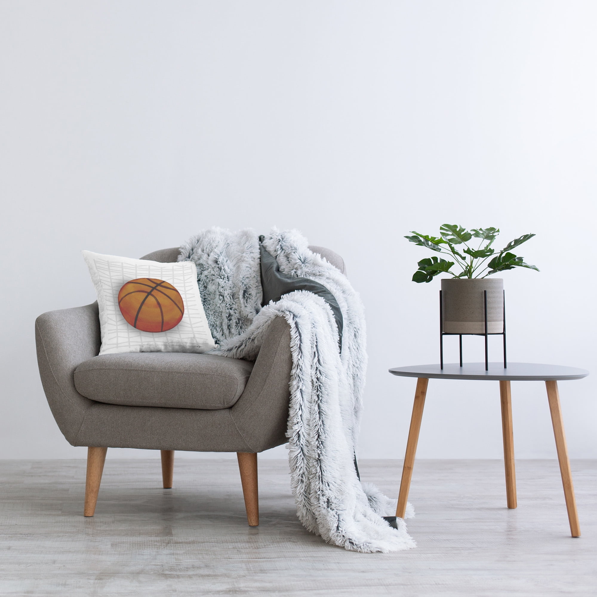 Stupell Industries Basketball on Geometric Decorative Printed Throw Pillow Design by Sharon Kuplack