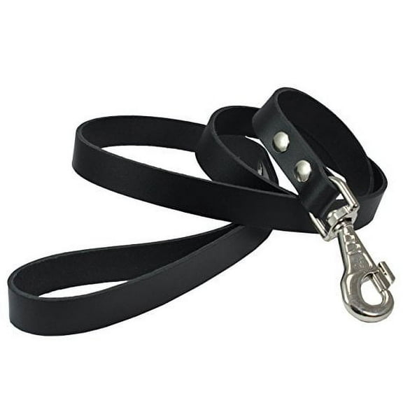 Real Leather Dog Leash Black 3/4" Wide 4 Ft Long, Rottweiler, Mastiff, Pitbull