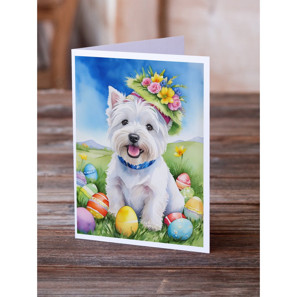 Westie Easter Egg Hunt Greeting Cards Pack of 8 7 in x 5 in