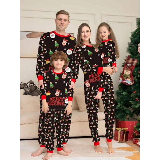 Conjunto de pijamas para niños, ropa de casa de algodón con patrón de árbol de Navidad de Papá Noel, trajes de bebé para niños pequeños