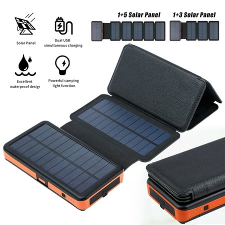 

Solar Charger 10 000mAh 12W Outdoor USB Portable Power Qi Wireless Charger Bank with 4 Solar Panels 3A Charge External Battery Pack with 2 USB Outputs Compatible with Smartphones Tablets-Orange