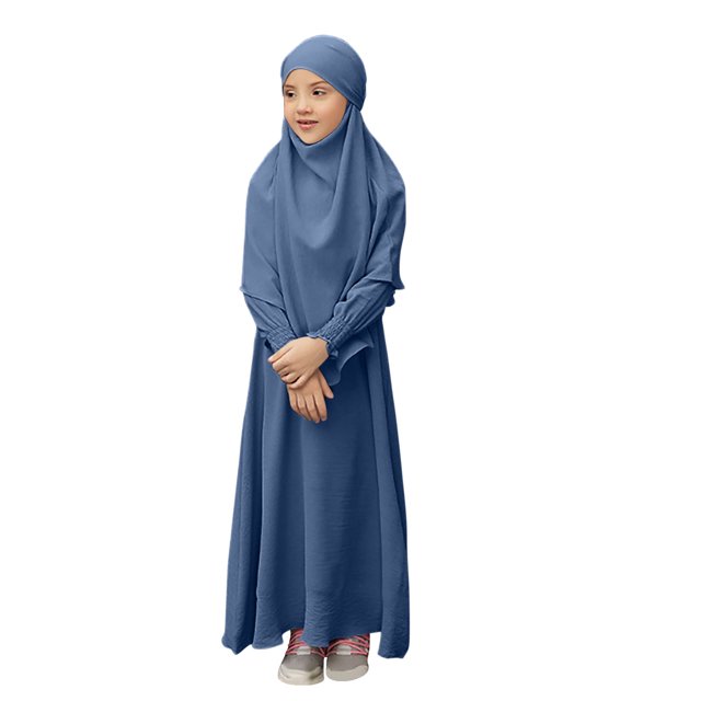RXMEKW Ensemble de Robe Musulmane avec Châle pour Filles Manches Longues Col Rond Robe à Volants Tenue 2 Pcs Rose