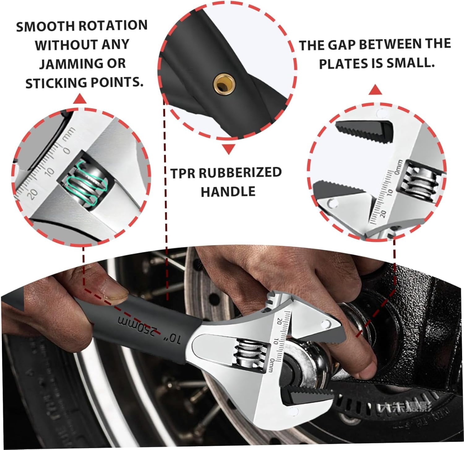 Self-Tightening Adjustable Wrench 8Inch, High-Torque, Non-Slip Handle, Ergonomic Design, Durable Chrome-Plated Jaw, Quick-Adjust Mechanism, 0-25mm Adjustable Opening, for Plumbing, DIY, Home Repairs